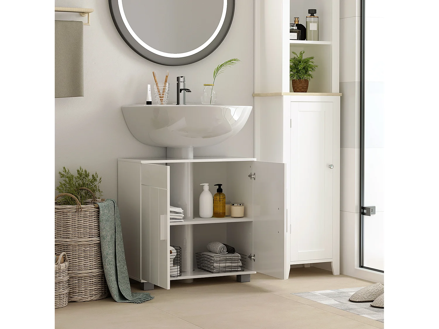 Mobile sotto lavabo bagno a u con 2 ante e ripiano regolabile