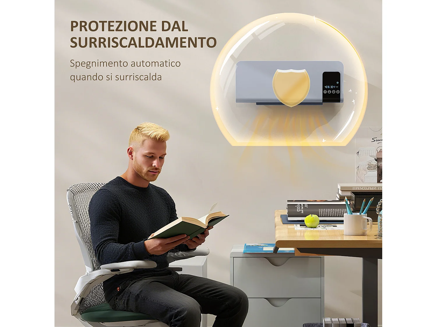 Termoventilatore da parete con timer 12h e 2 modalità grigio