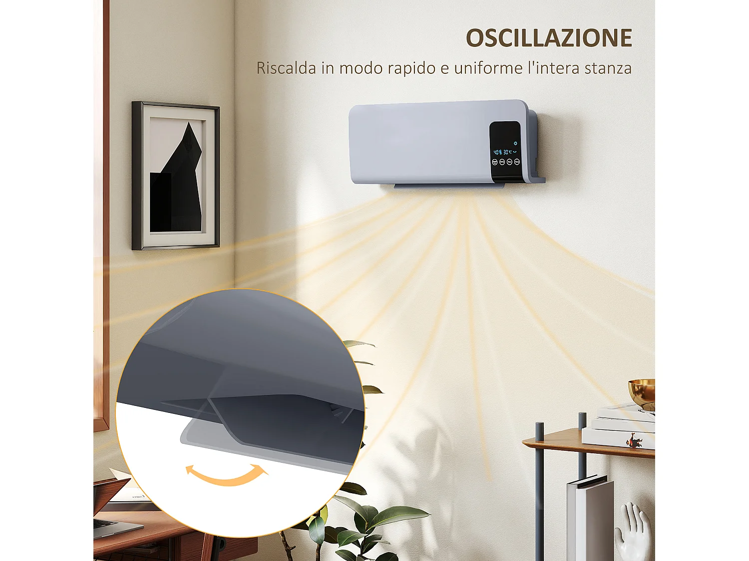 Termoventilatore da parete con timer 12h e 2 modalità grigio