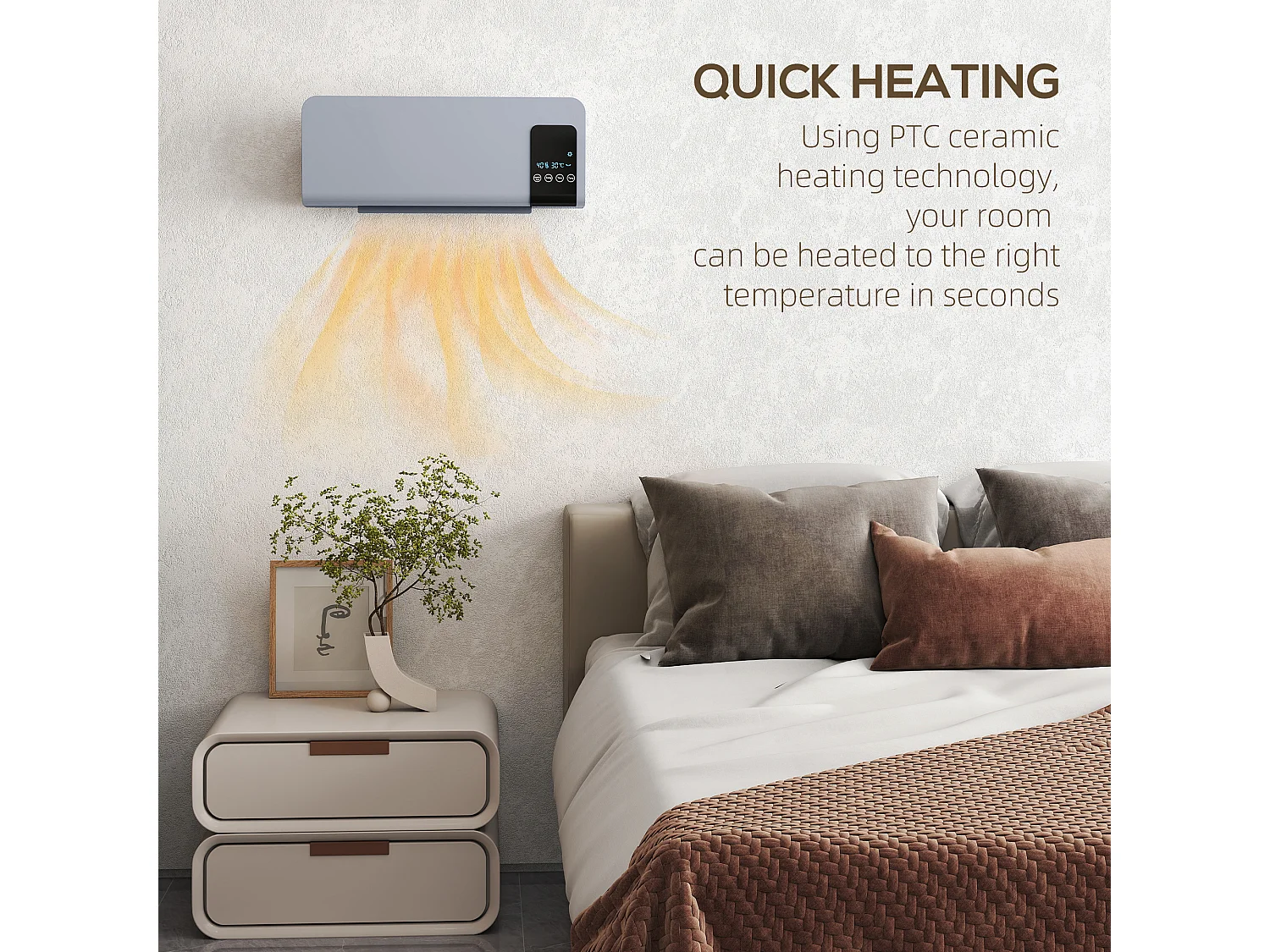 Termoventilatore da parete con timer 12h e 2 modalità grigio