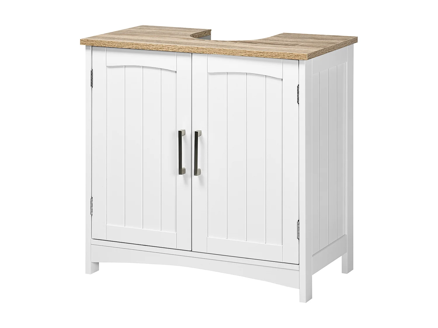 Mobile sottolavabo bagno a 2 ante con ripiano legno e bianco