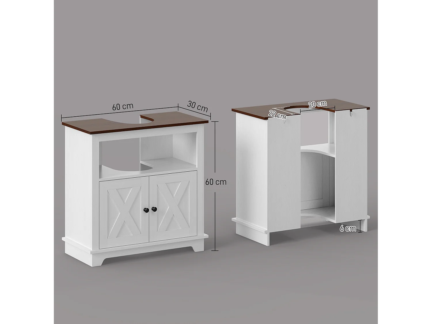 Mobile bagno sotto lavabo con armadietto a 2 ante e ripiano bianco