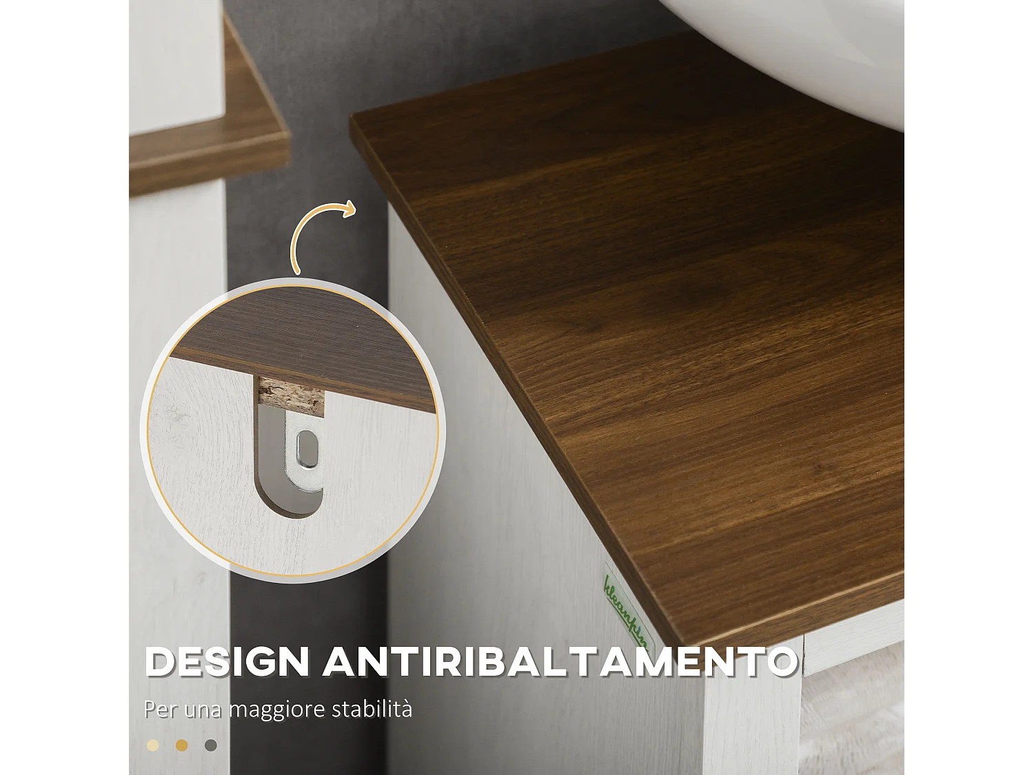 Mobile bagno sotto lavabo con armadietto a 2 ante e ripiano bianco