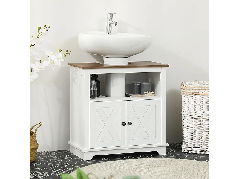 Mobile bagno sotto lavabo con armadietto a 2 ante e ripiano bianco