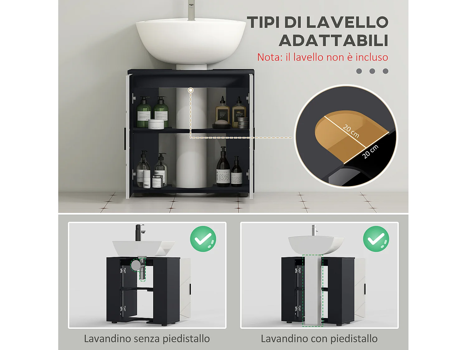 Mobile bagno 2 ante sottolavabo in legno grigio