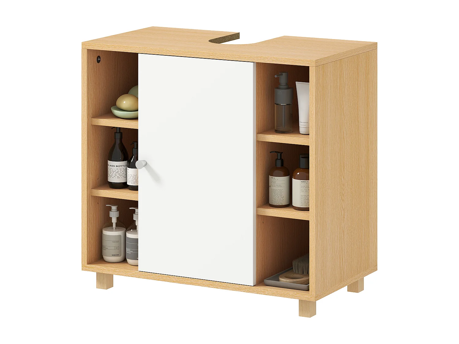 Mobile sottolavabo bagno con armadietto 2 ante e 6 ripiani bianco