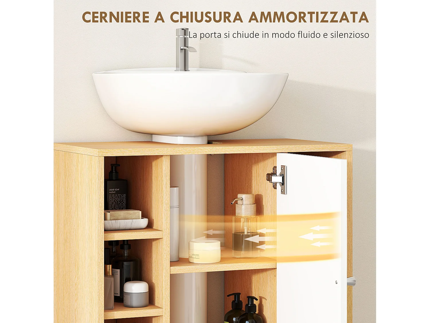 Mobile sottolavabo bagno con armadietto 2 ante e 6 ripiani bianco