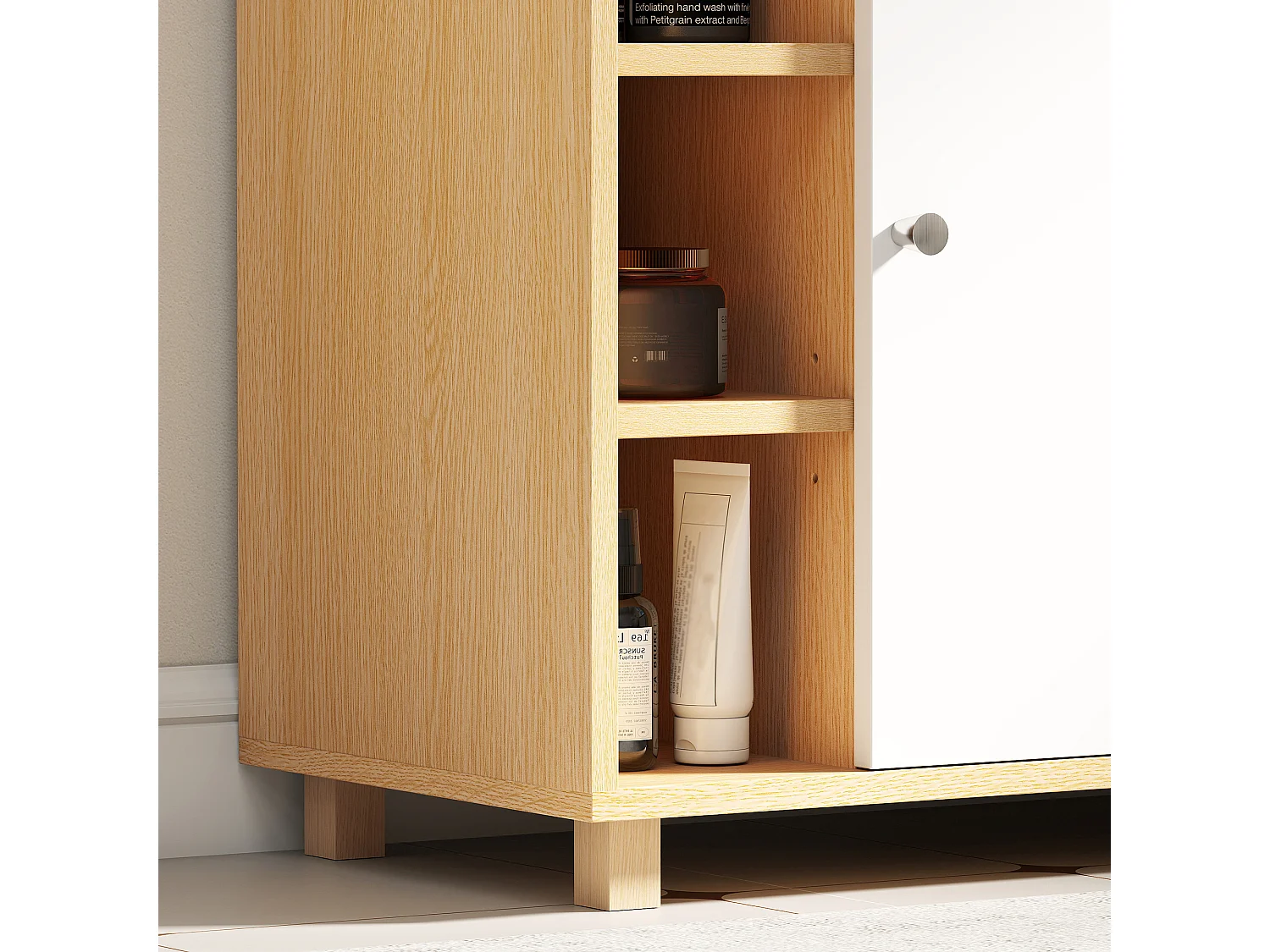 Mobile sottolavabo bagno con armadietto 2 ante e 6 ripiani bianco