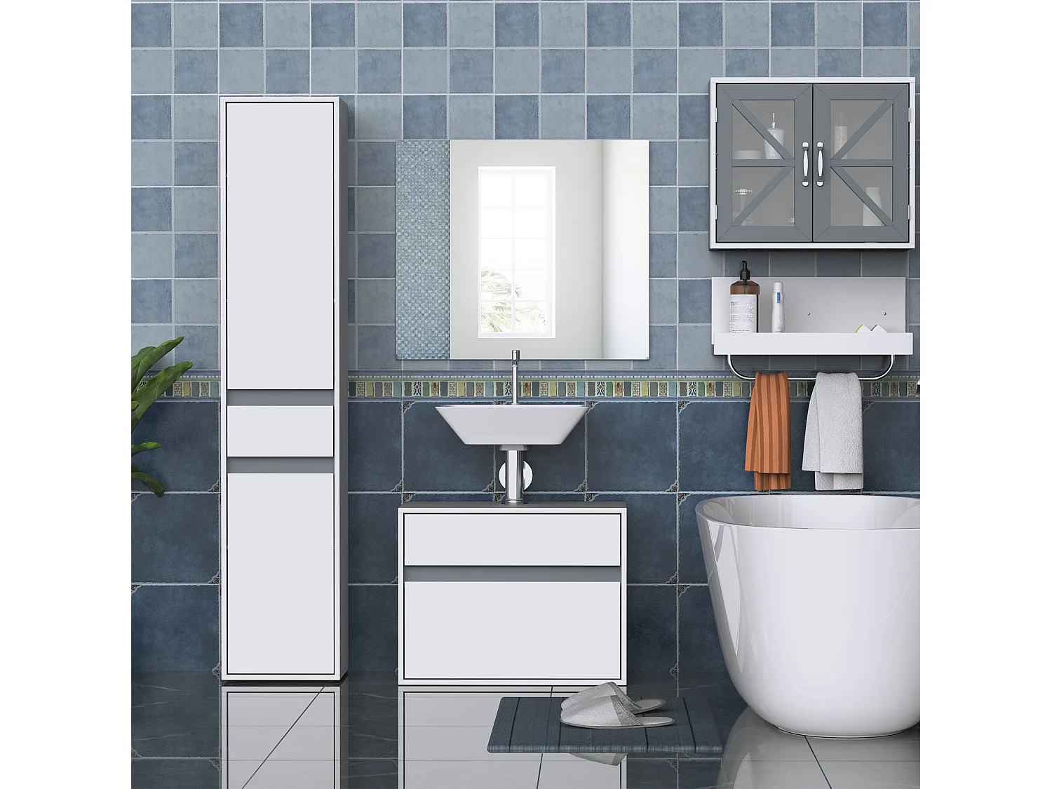 Mobiletto sottolavabo e copricolonna in legno bianco