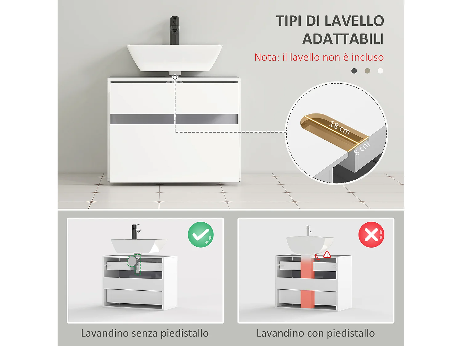 Mobiletto sottolavabo e copricolonna in legno bianco