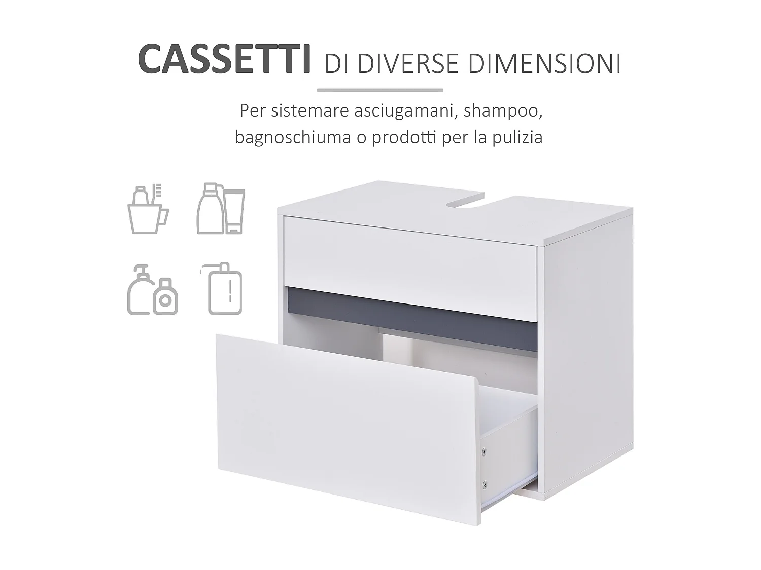 Mobiletto sottolavabo e copricolonna in legno bianco