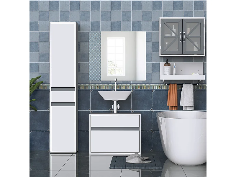 Mobiletto sottolavabo e copricolonna in legno bianco