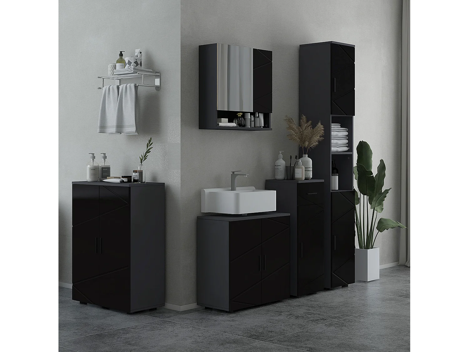 Mobile bagno sottolavabo a 2 ante in legno 60x30x60cm nero