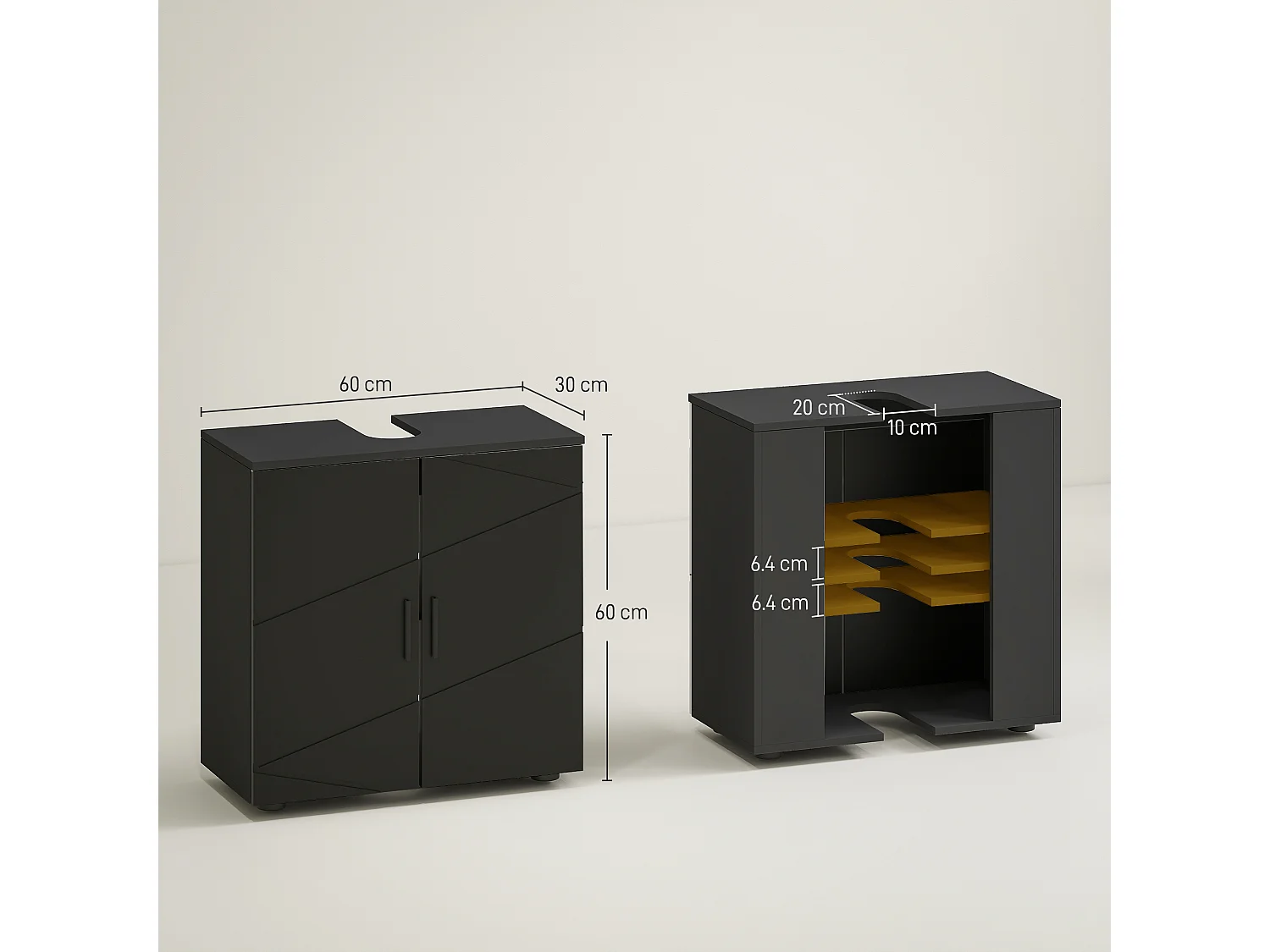 Mobile bagno sottolavabo a 2 ante in legno 60x30x60cm nero