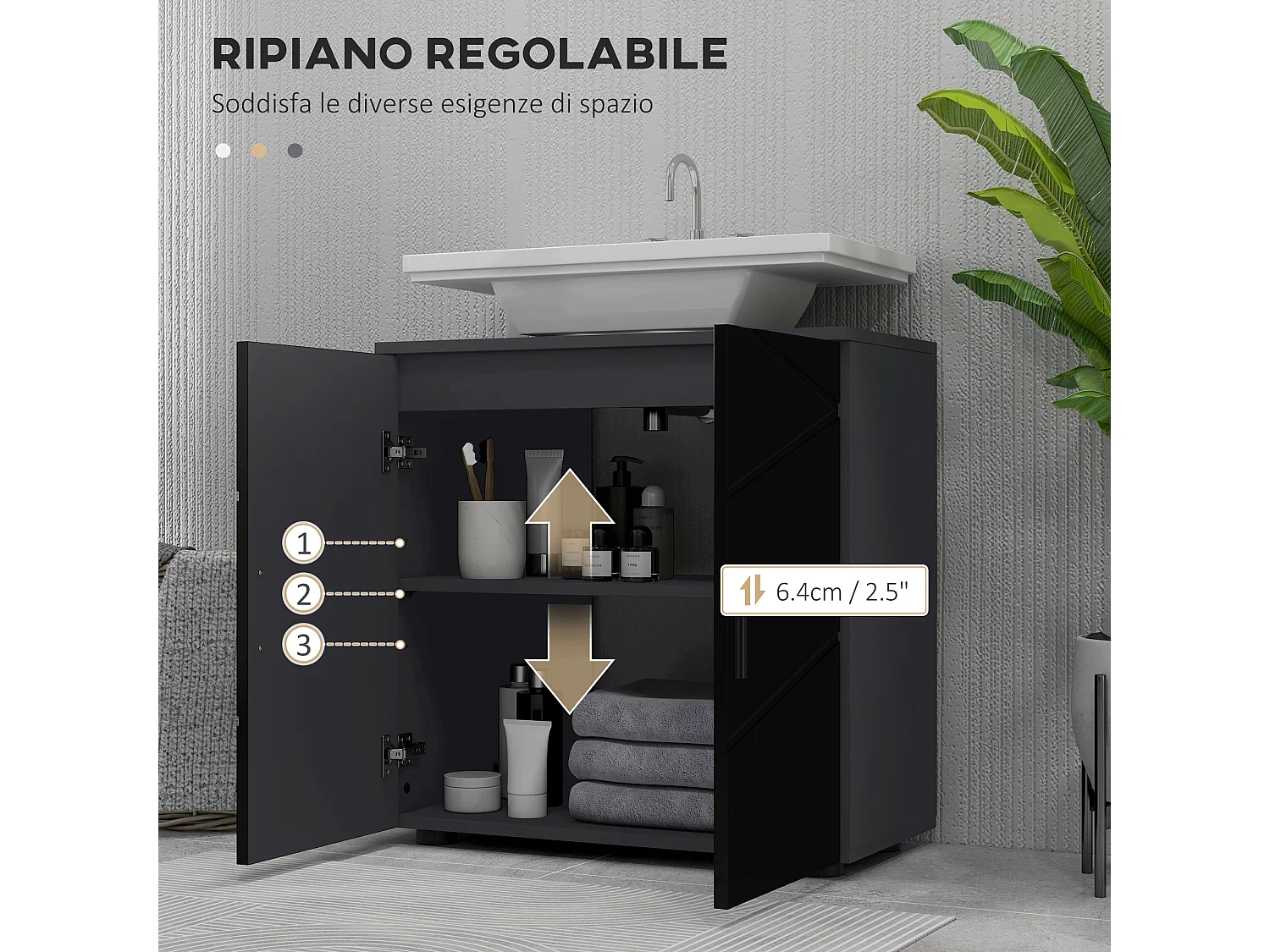 Mobile bagno sottolavabo a 2 ante in legno 60x30x60cm nero