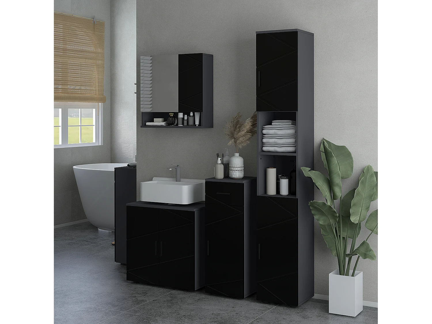 Mobile bagno sottolavabo a 2 ante in legno 60x30x60cm nero