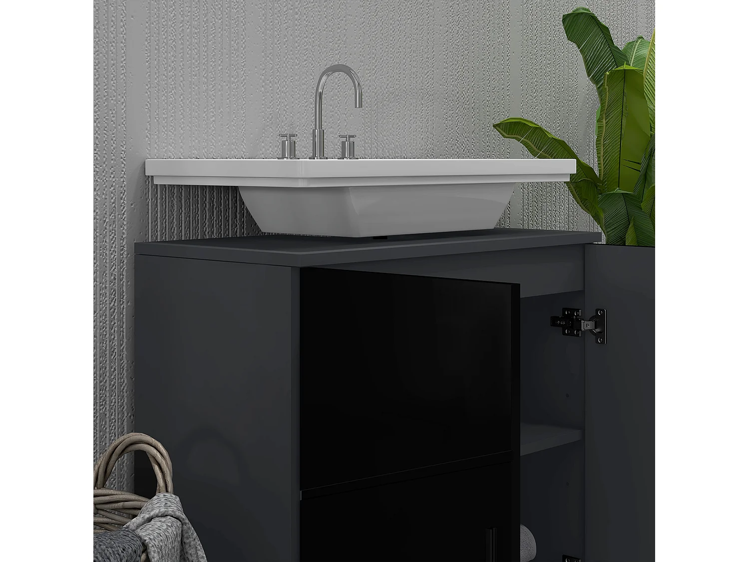 Mobile bagno sottolavabo a 2 ante in legno 60x30x60cm nero