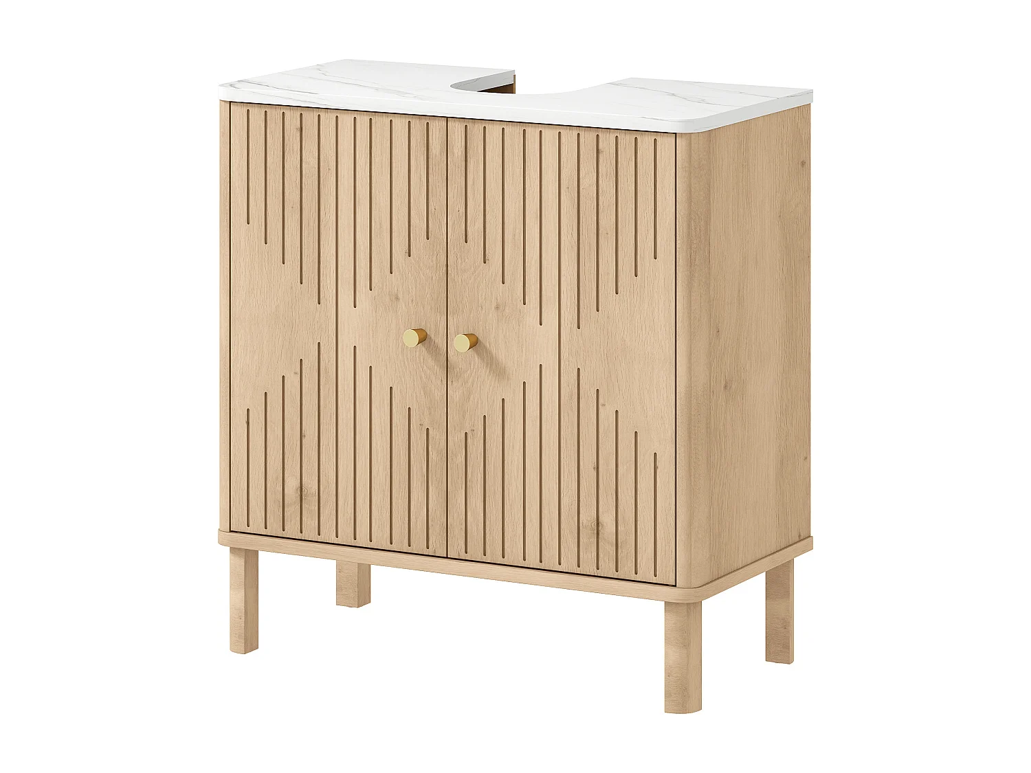 Mobile sottolavabo con 2 ante moderne e piano effetto marmo e rovere