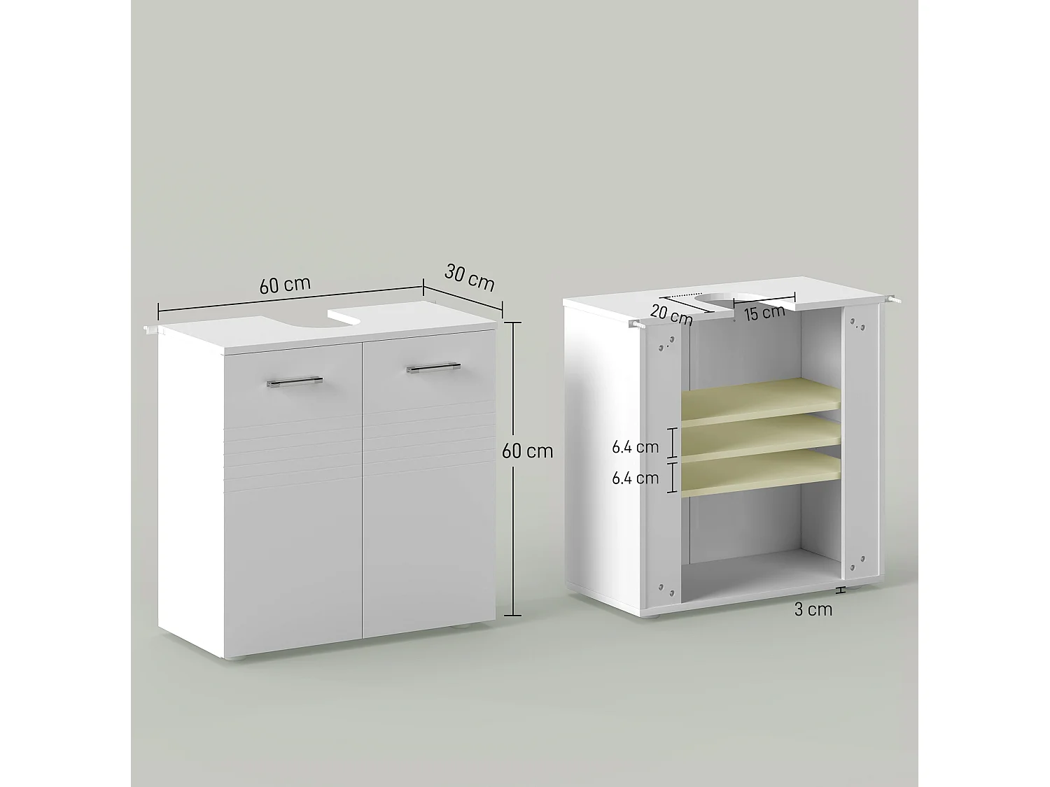 Mobile sottolavabo bagno 2 ante in legno mensola regolabile