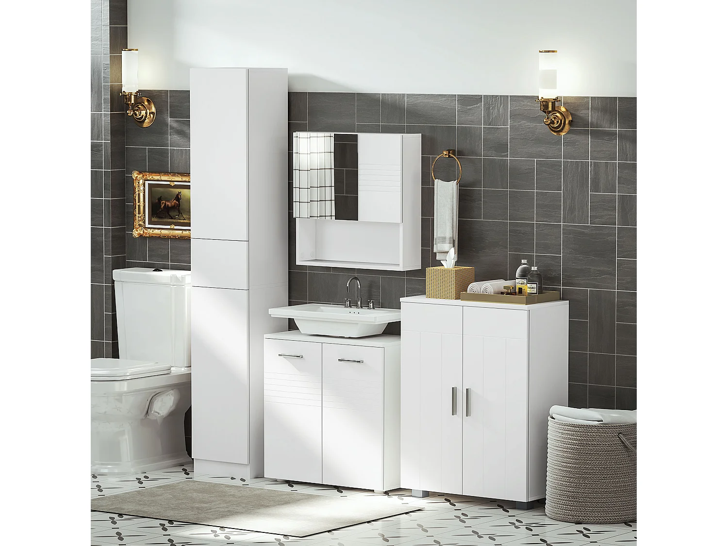 Mobile sottolavabo bagno 2 ante in legno mensola regolabile