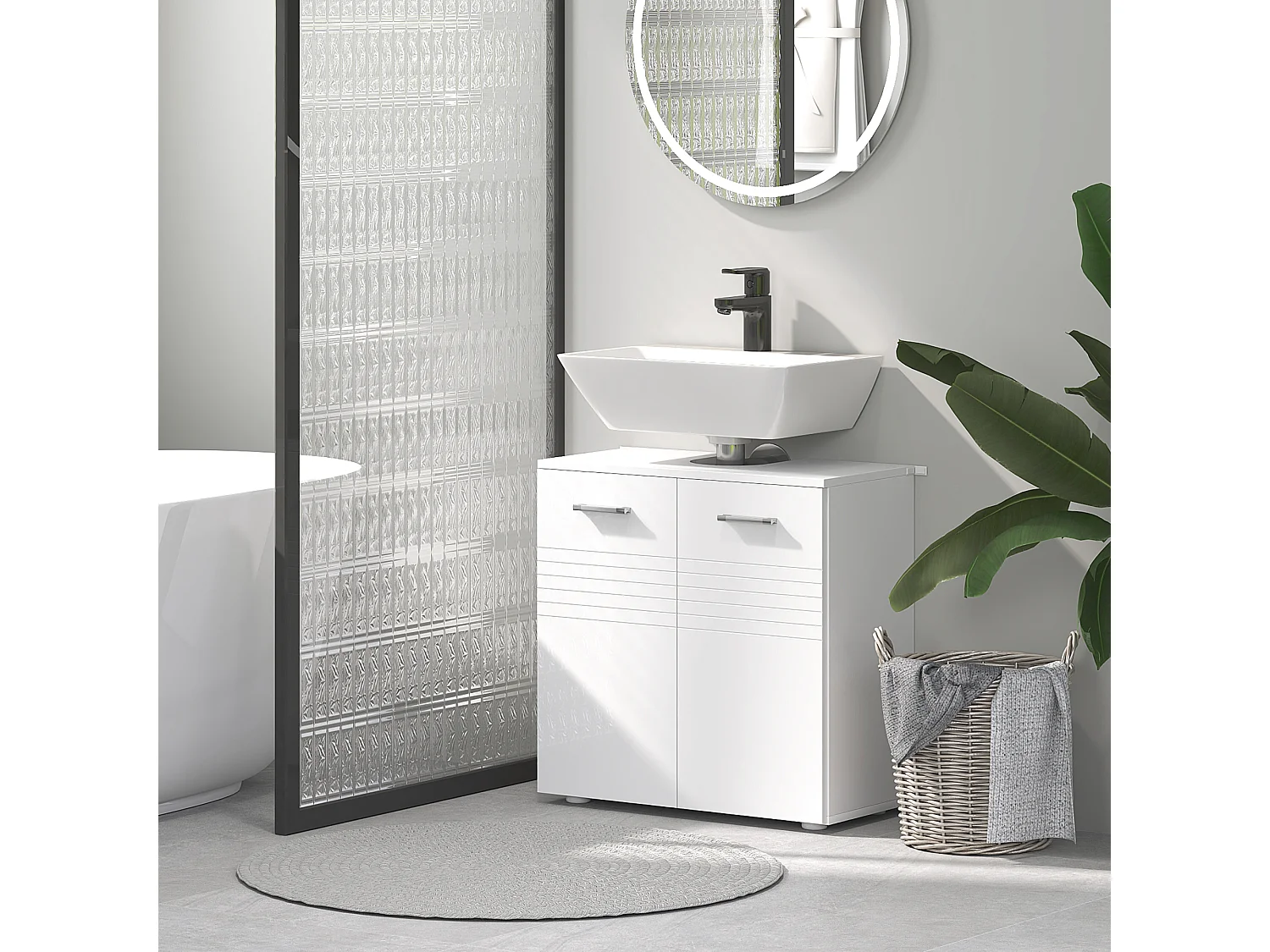 Mobile sottolavabo bagno 2 ante in legno mensola regolabile