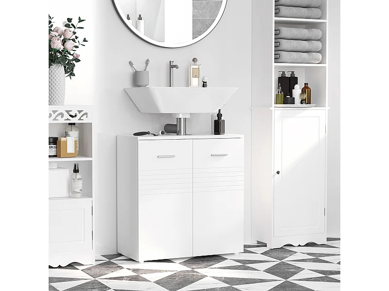 Mobile sottolavabo bagno 2 ante in legno mensola regolabile