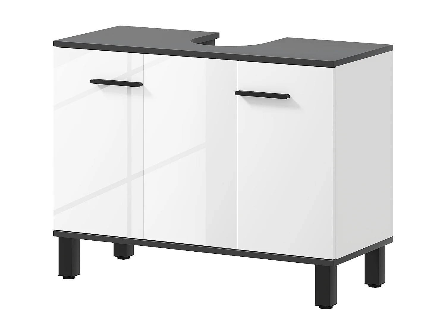 Mobile sottolavabo bagno con 2 ante e ripiano regolabile bianco lucido