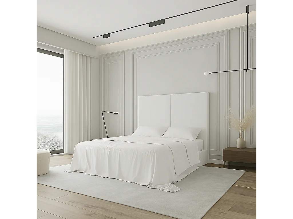 Tête de lit Aura blanco – design moderne et minimaliste, protection anti-taches – lit 200 cm – 210x125 cm
