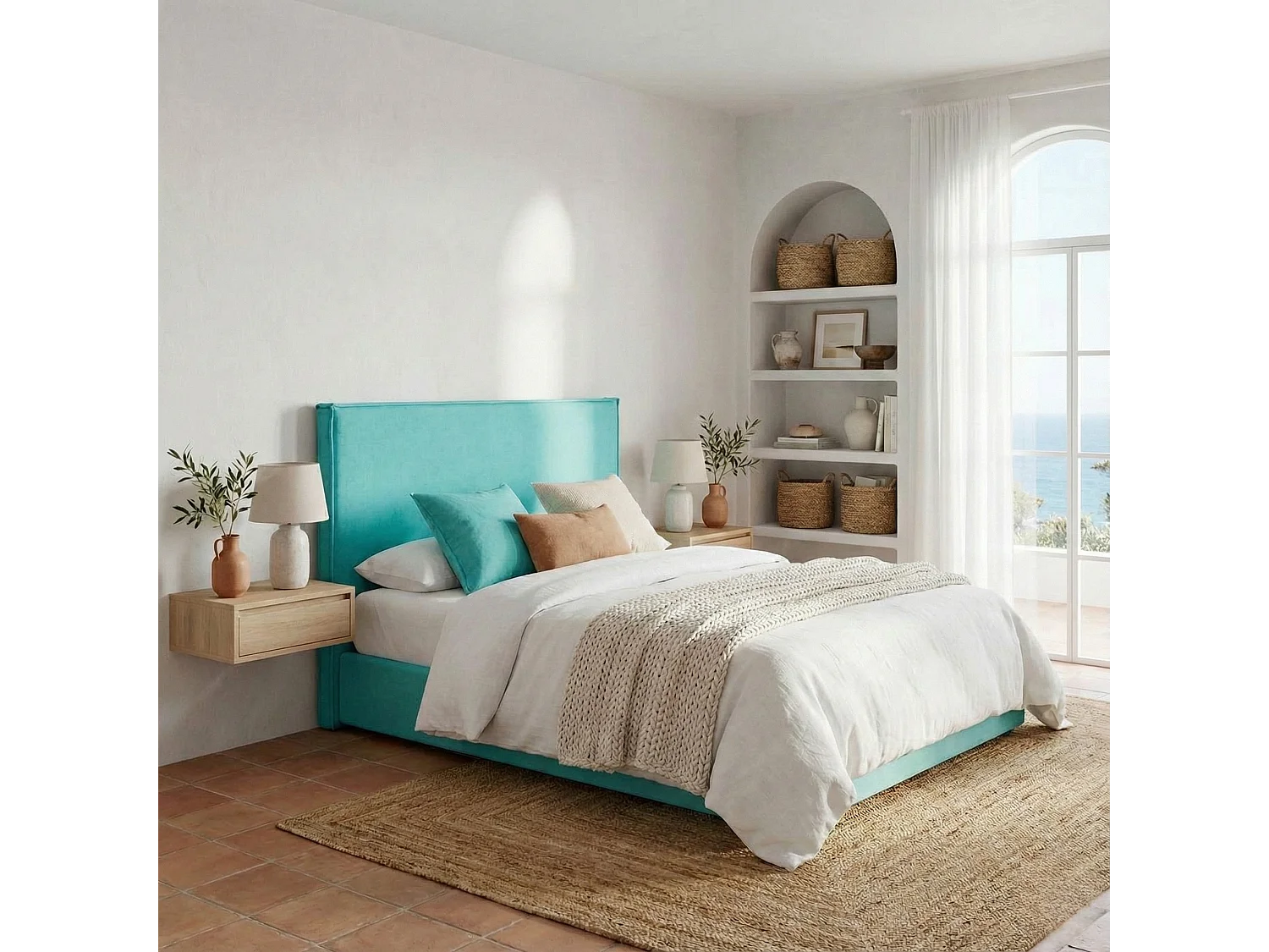 Cabecero Mox de madera tapizado Turquesa Tela Antimanchas . Para cama de 200 cm - 210x125 cm