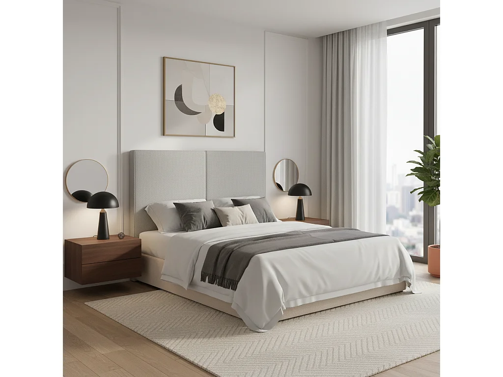 Tête de lit Aura gris – design moderne et minimaliste, protection anti-taches – lit 140 cm – 150x125 cm