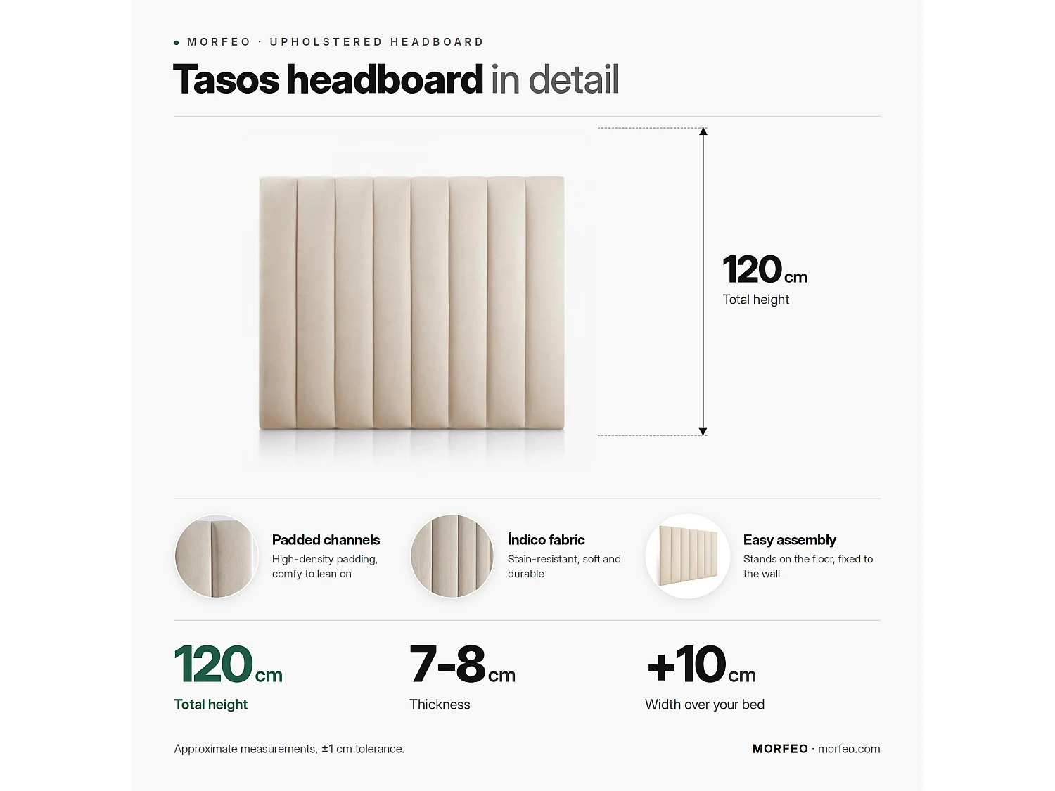 Cabecero tapizado nórdico líneas verticales tela antimanchas blanco para cama 135 cm - 145x125 cm