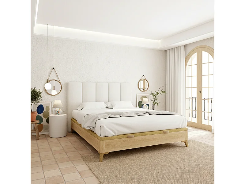 Cabecero tapizado Duna Acolchado color blanco Diseño elegante para cama de 150 cm – 160x140 cm