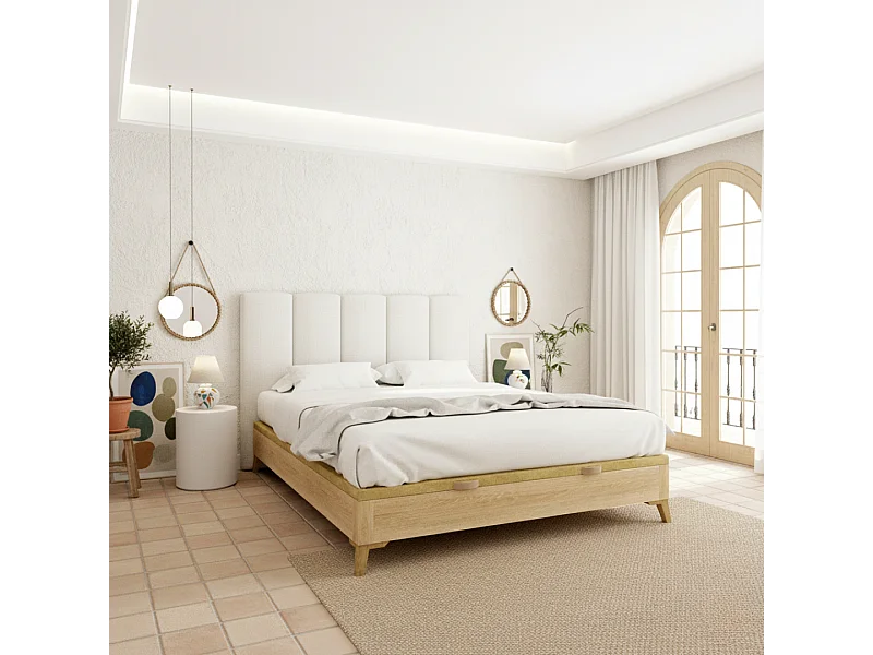 Cabecero tapizado Duna Acolchado color blanco Diseño elegante para cama de 150 cm – 160x140 cm