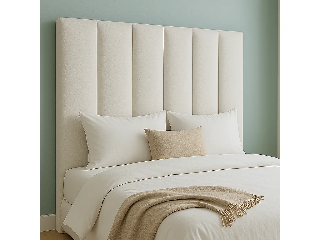 Tête de lit nordique tapissée lignes verticales tissu anti-taches Blanc pour lit de 150 cm - 160x125 cm