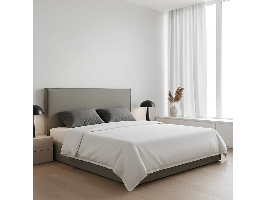 Cabecero Mox de madera tapizado Antracita Tela Antimanchas . Para cama de 140 cm - 150x125 cm