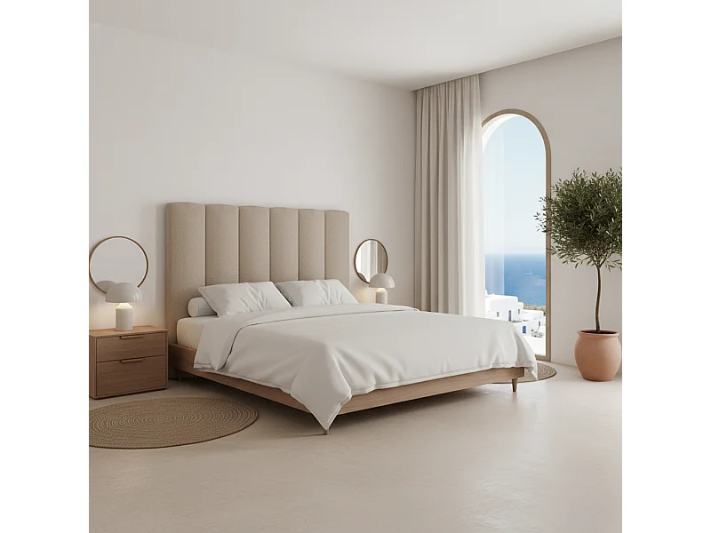 Cabecero tapizado Duna Acolchado color beige Diseño elegante para cama de 135 cm – 145x140 cm