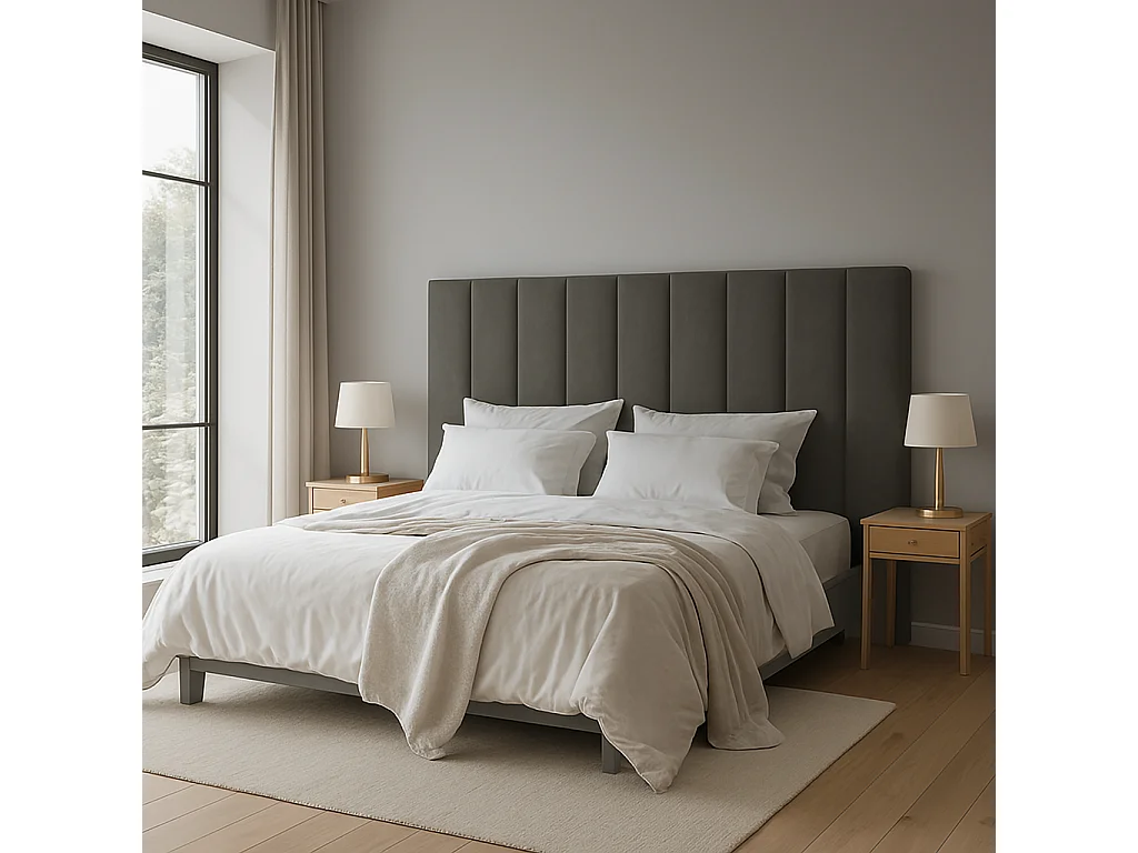 Tête de lit nordique tapissée lignes verticales tissu anti-taches Anthracite pour lit de 180 cm - 190x125 cm