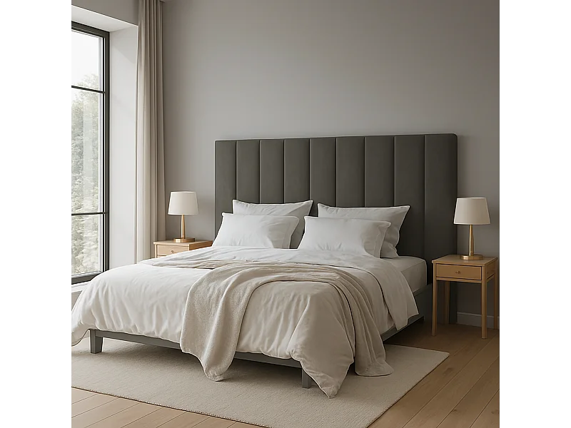 Cabecero tapizado nórdico líneas verticales tela antimanchas Antracita para cama 180 cm - 190x125 cm