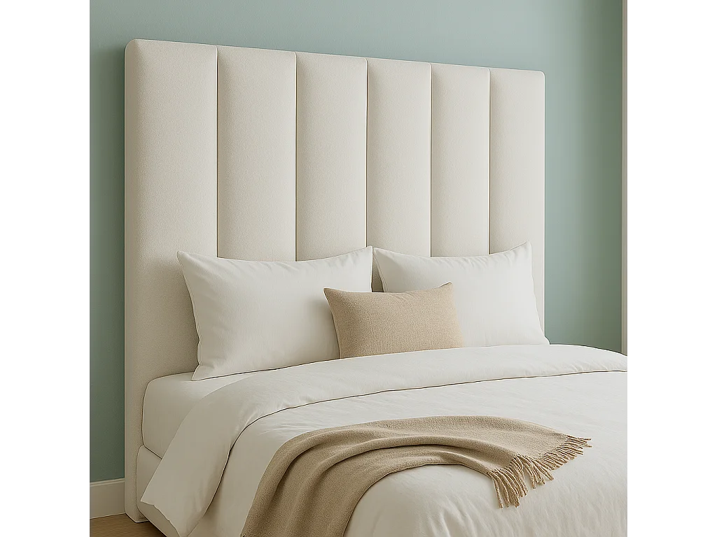 Cabecero tapizado nórdico líneas verticales tela antimanchas blanco para cama 140 cm - 150x125 cm