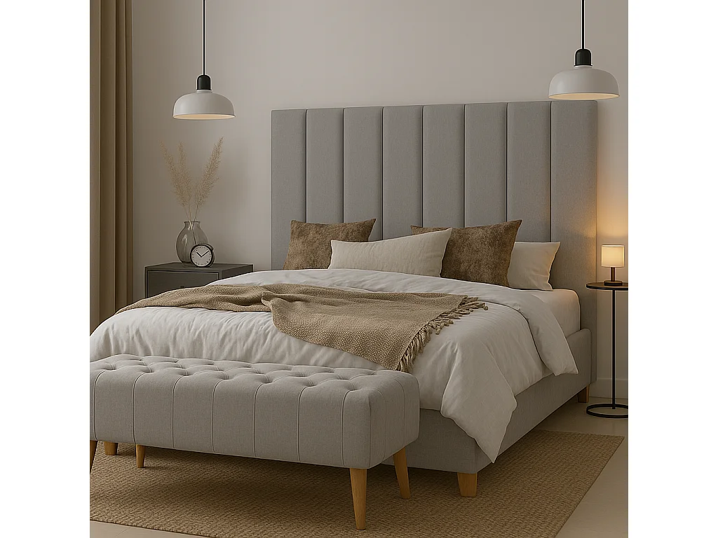 Tête de lit nordique tapissée lignes verticales tissu anti-taches Gris pour lit de 180 cm - 190x125 cm