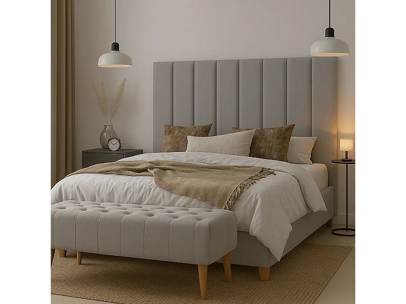 Cabecero tapizado nórdico líneas verticales tela antimanchas Gris para cama 160 cm - 170x125 cm