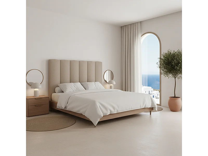 Cabecero tapizado Duna Acolchado color beige Diseño elegante para cama de 200 cm – 210x140 cm