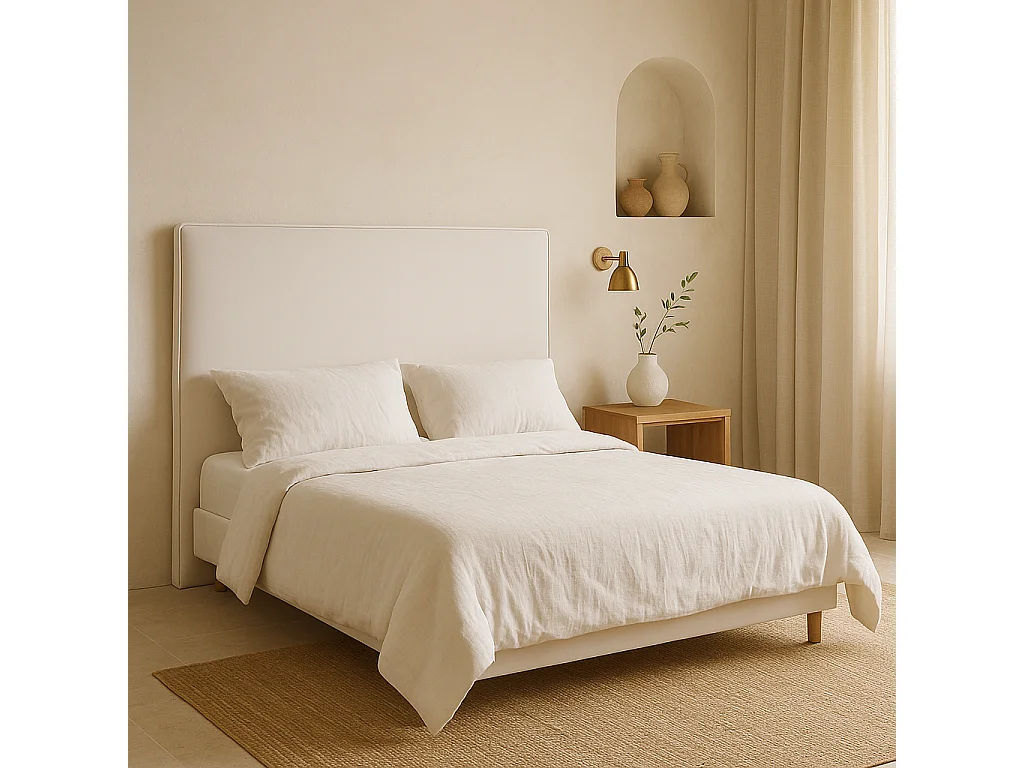 Tête de lit Mox en bois tapissée tissu anti-taches Blanc. Pour lit de 105 cm - 115x125 cm