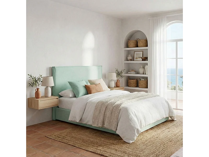 Cabecero Mox de madera tapizado Aguamarina Tela Antimanchas . Para cama de 90 cm - 100x125 cm