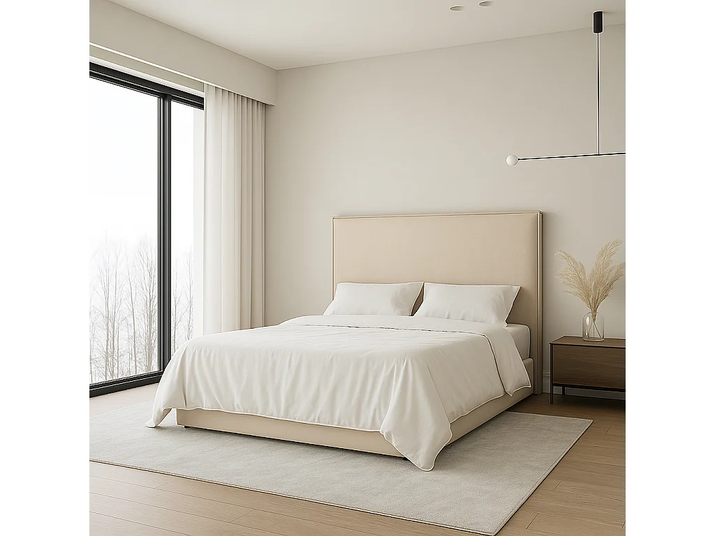 Houten gestoffeerd hoofdbord Mox Beige vlekbestendige stof. Voor bed van 180 cm - 190x125 cm