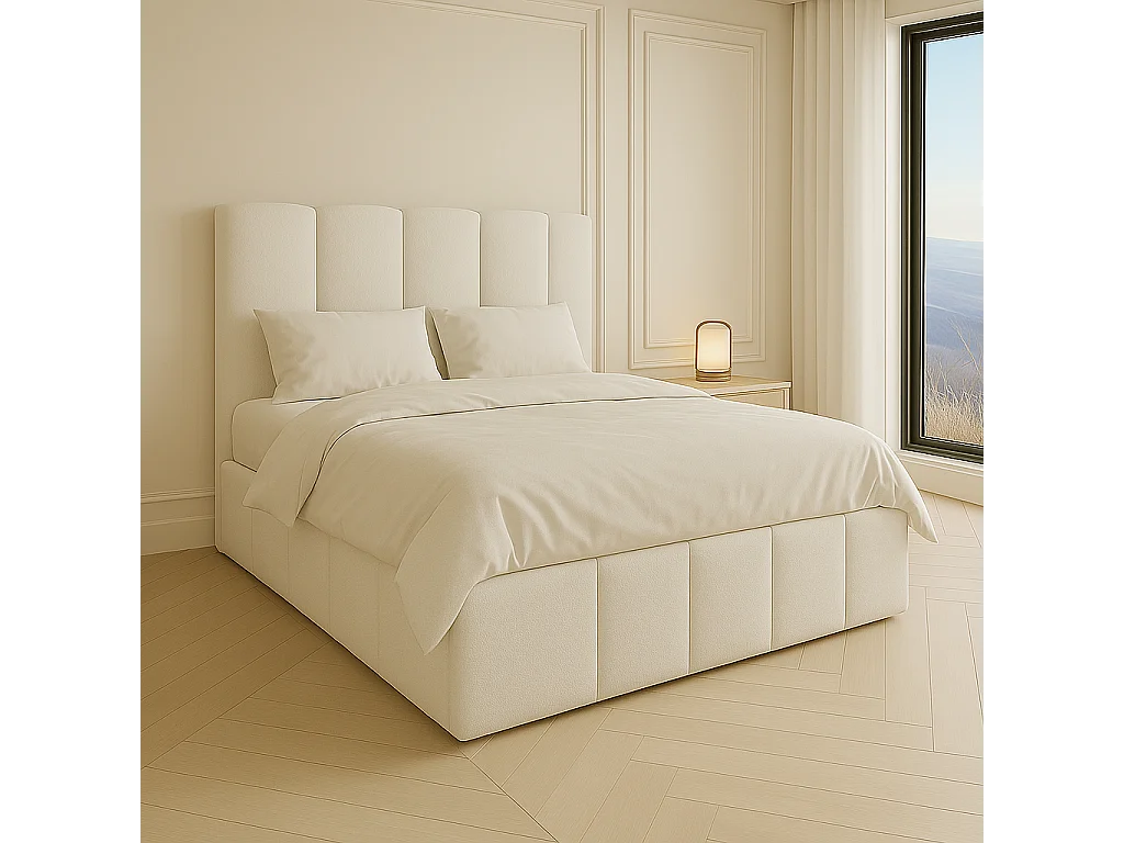 Cabecero tapizado Duna Acolchado color blanco Diseño elegante para cama de 140 cm – 150x140 cm