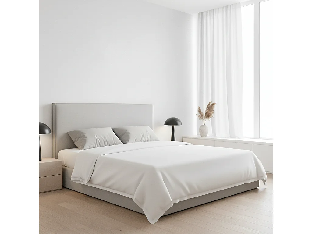 Tête de lit Mox en bois tapissée tissu anti-taches Gris. Pour lit de 150 cm - 160x125 cm