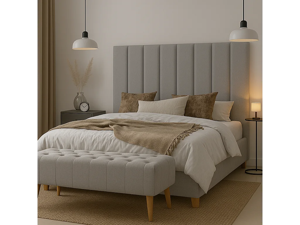 Cabecero tapizado nórdico líneas verticales tela antimanchas Gris para cama 200 cm - 210x125 cm