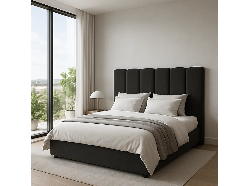 Cabecero tapizado Duna Acolchado color antracita Diseño elegante para cama de 150 cm – 160x140 cm