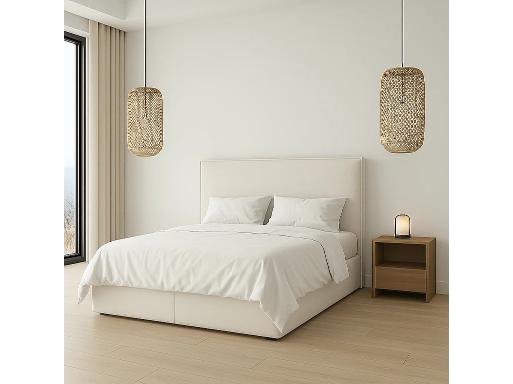 Cabecero Mox de madera tapizado Blanco Tela Antimanchas . Para cama de 200 cm - 210x125 cm